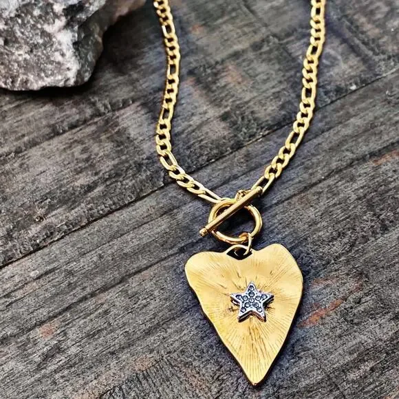 NEW Rustic Heart With Star Center Layering Necklace - Picture 4 of 8
